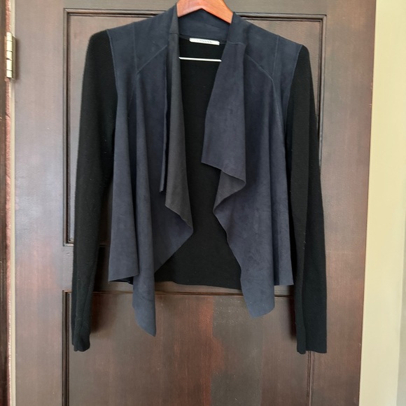 T Tahari Knit and Suede-look draped cardigan - M - Picture 3 of 9